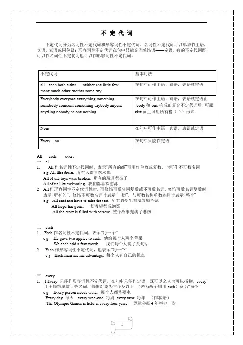 初中英语中考不定代词讲解及配套练习