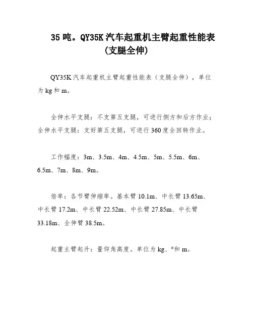 35吨。QY35K汽车起重机主臂起重性能表(支腿全伸)