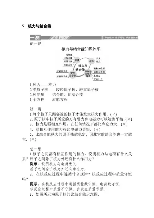 最新人教版高中物理选修3-5：19.5 核力与结合能 知识点总结及课时练习