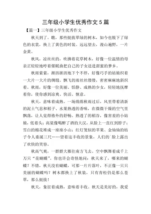 三年级小学生优秀作文5篇