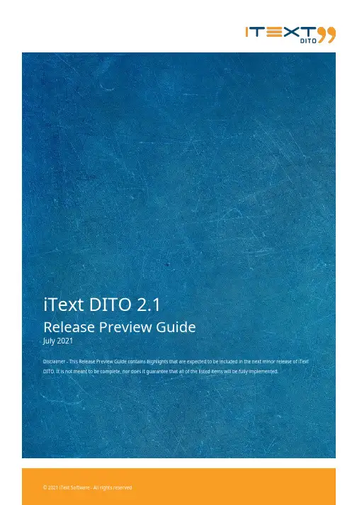 iText DITO 2.1发布预览指南（2021年7月）说明书