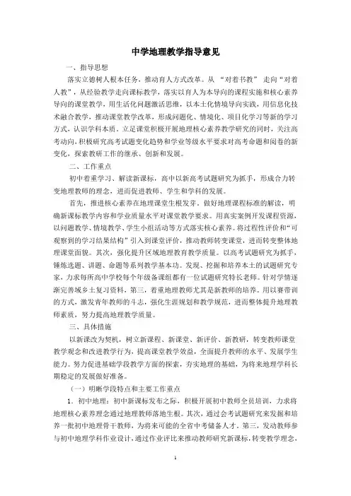 中学地理教学指导意见