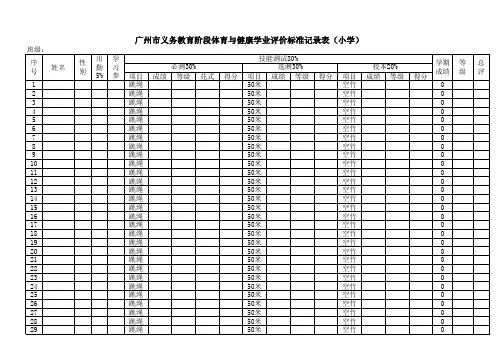广州市义务教育阶段体育与健康学业评价标准记录表(小学)班级版