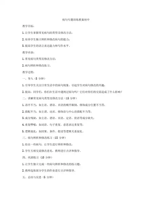 病句专题训练教案初中