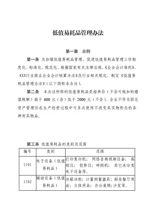 低值易耗品管理办法
