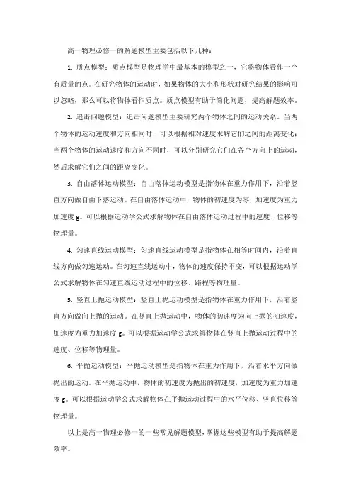 高一物理必修一解题模型