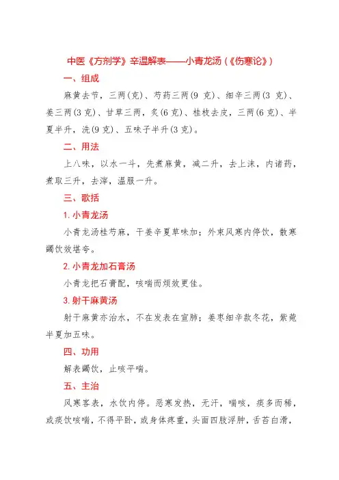 中医《方剂学》辛温解表——小青龙汤(《伤寒论》)