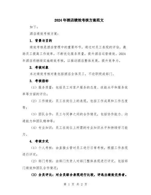 2024年酒店绩效考核方案范文
