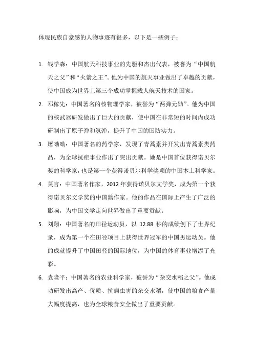 体现民族自豪感的人物事迹