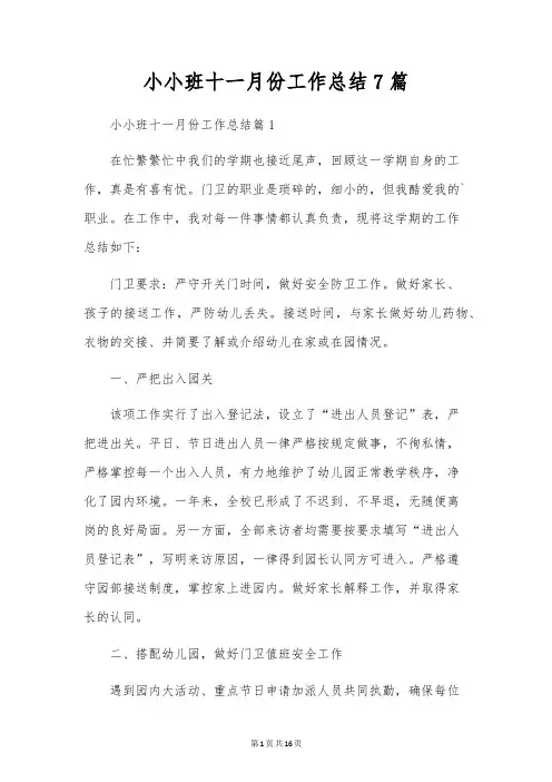 小小班十一月份工作总结7篇