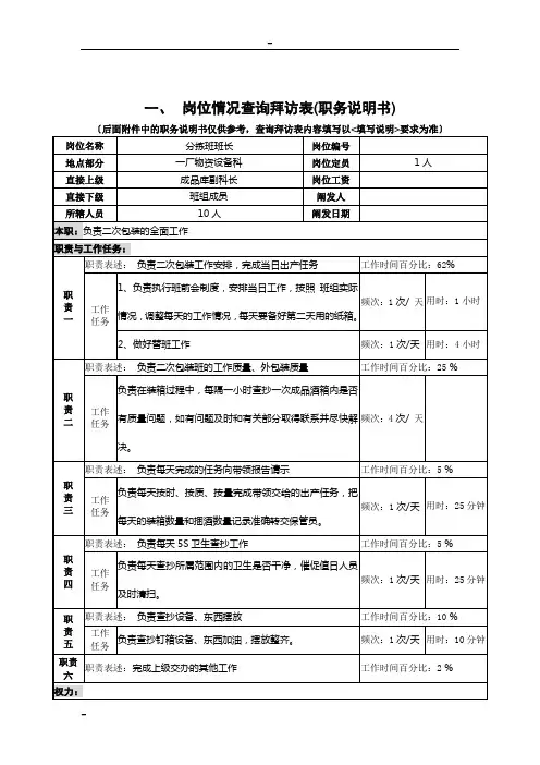 分拣班班长岗位说明书