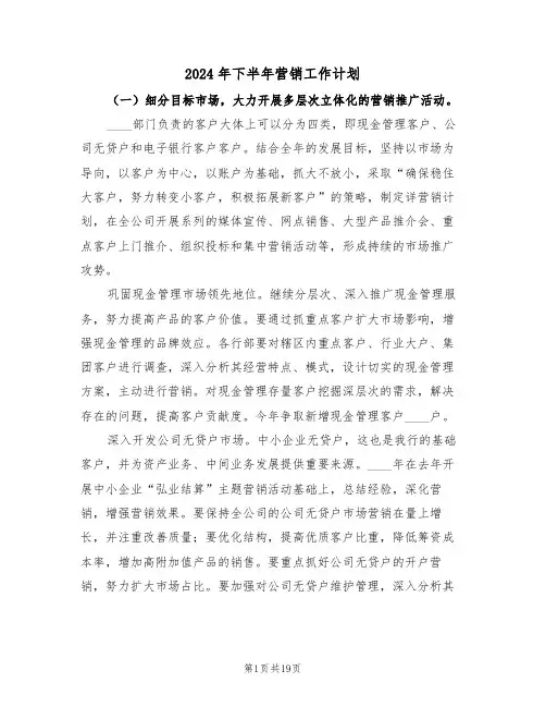 2024年下半年营销工作计划(6篇)