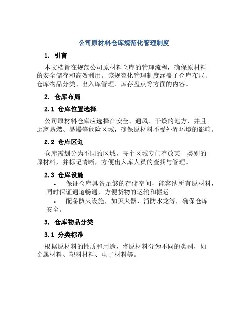 公司原材料仓库规范化管理制度