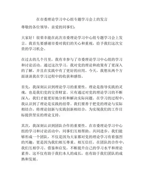 在市委理论学习中心组专题学习会上的发言