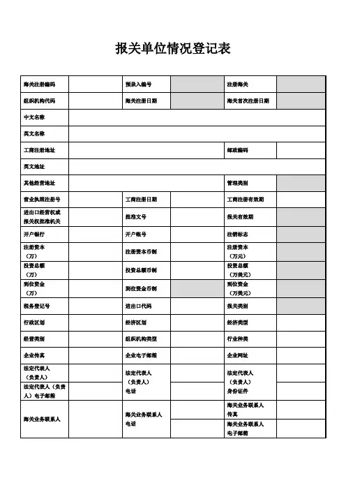 海关注册登记报关单位相关表格
