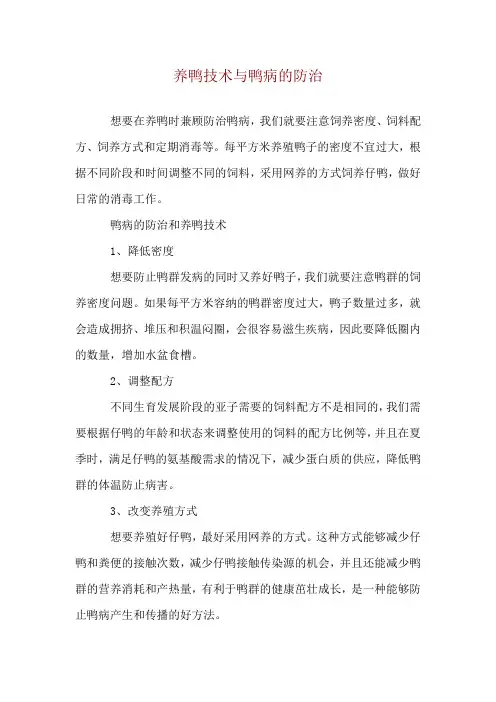 养鸭技术与鸭病的防治