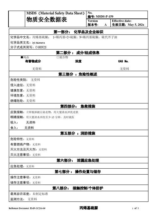 物质安全数据表(MSDS)-丙烯基硫脲