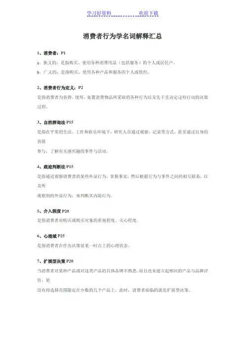 消费者行为学名词解释汇总