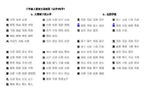 三年级上册语文扩词单(1-8单元)