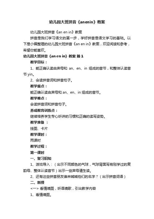 幼儿园大班拼音《anenin》教案