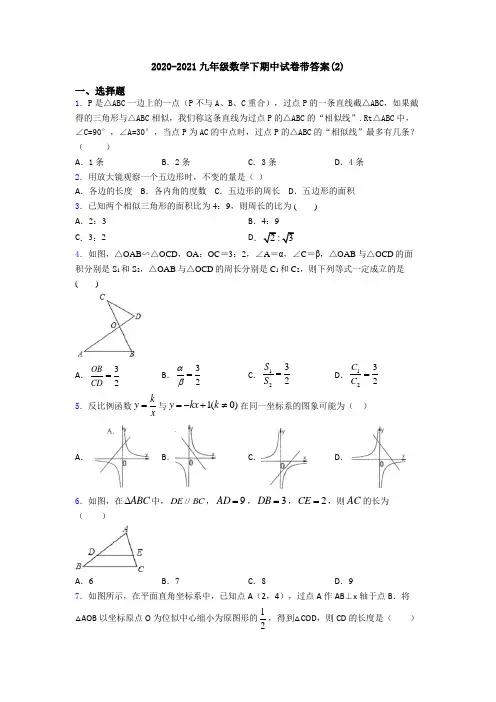 2020-2021九年级数学下期中试卷带答案(2)
