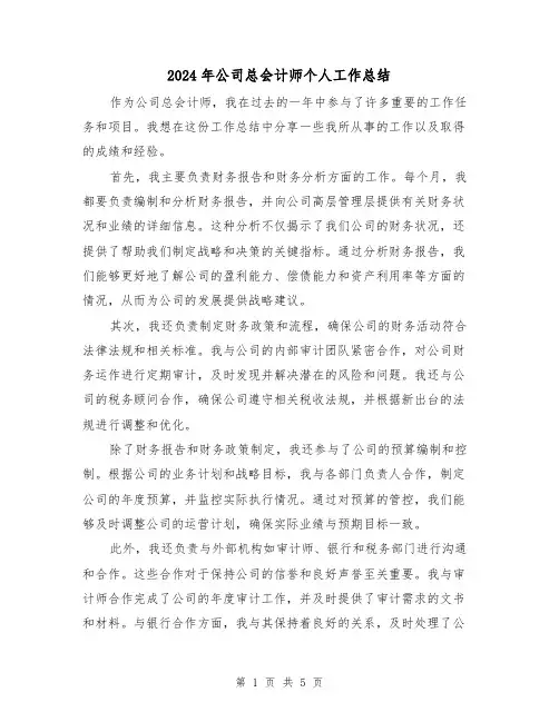 2024年公司总会计师个人工作总结(二篇)