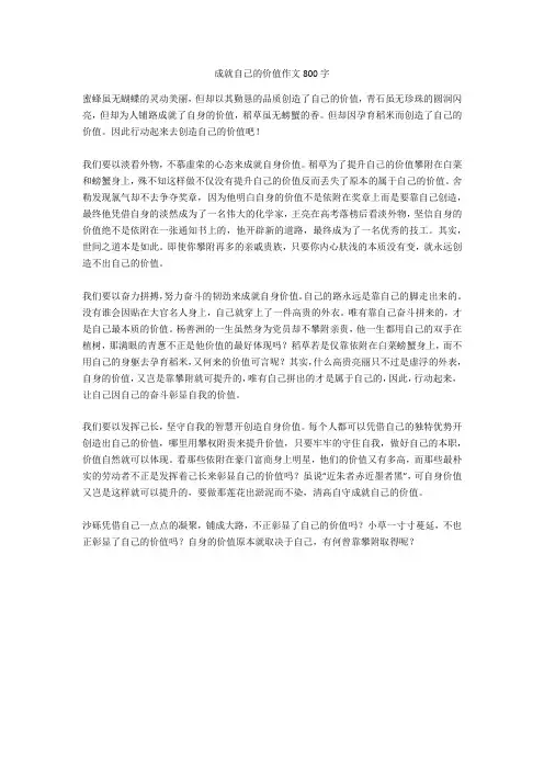 成就自己的价值作文800字正式版