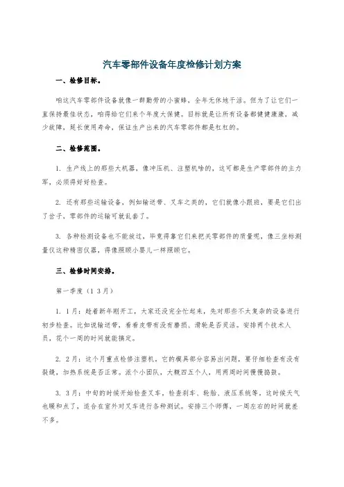 汽车零部件设备年度检修计划方案