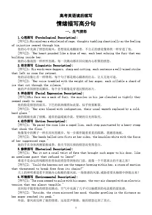 高中英语2024届高考读后续写情绪描写高分句(生气愤怒+紧张不安)