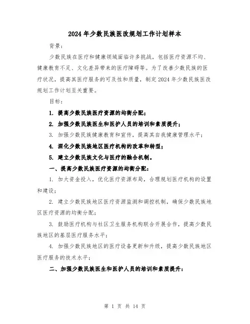 2024年少数民族医改规划工作计划样本（3篇）