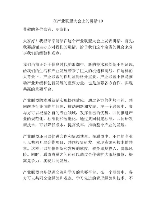 在产业联盟大会上的讲话10