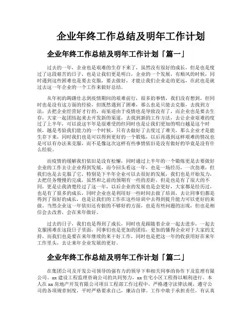 企业年终工作总结及明年工作计划