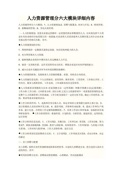 人力资源六大模块详细内容