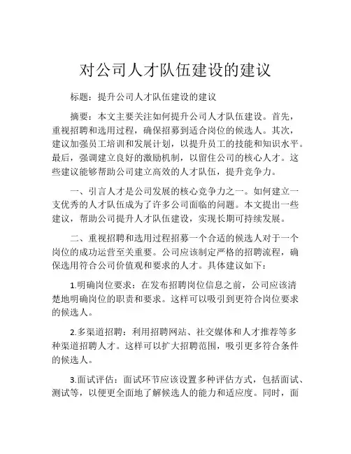 对公司人才队伍建设的建议