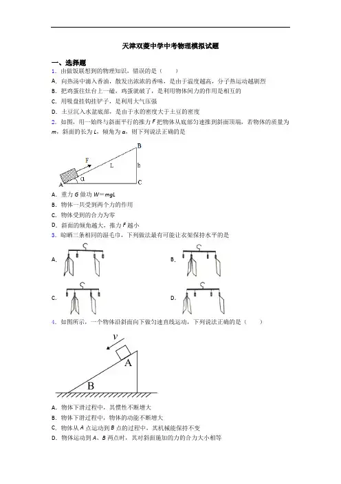 天津双菱中学中考物理模拟试题