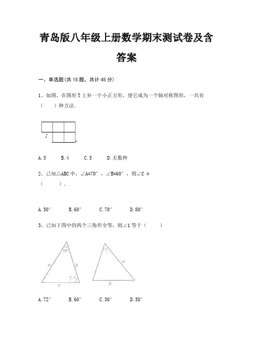 (查漏补缺)青岛版八年级上册数学期末测试卷及含答案(精练)