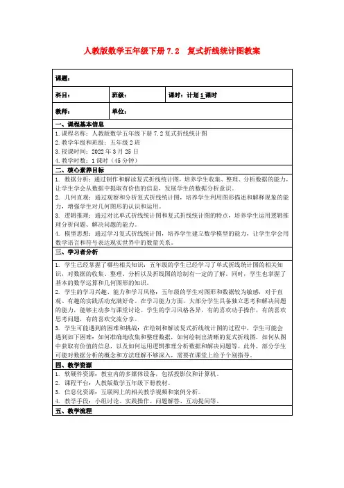 人教版数学五年级下册7.2复式折线统计图教案