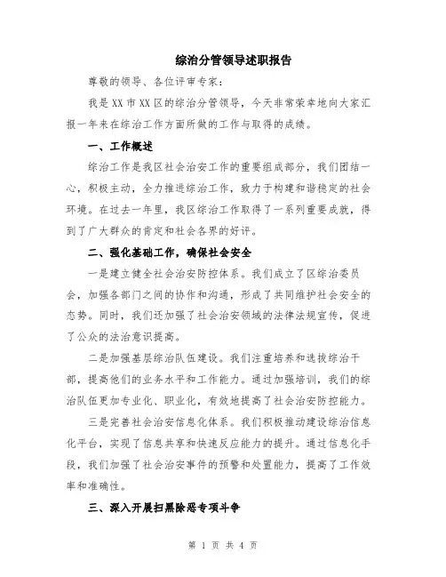 综治分管领导述职报告