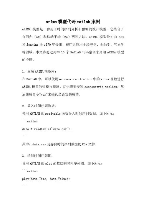 arima模型代码matlab案例