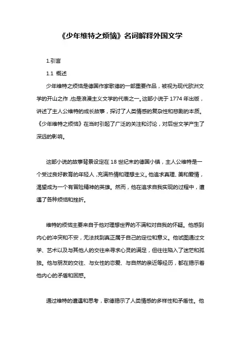 《少年维特之烦恼》名词解释外国文学