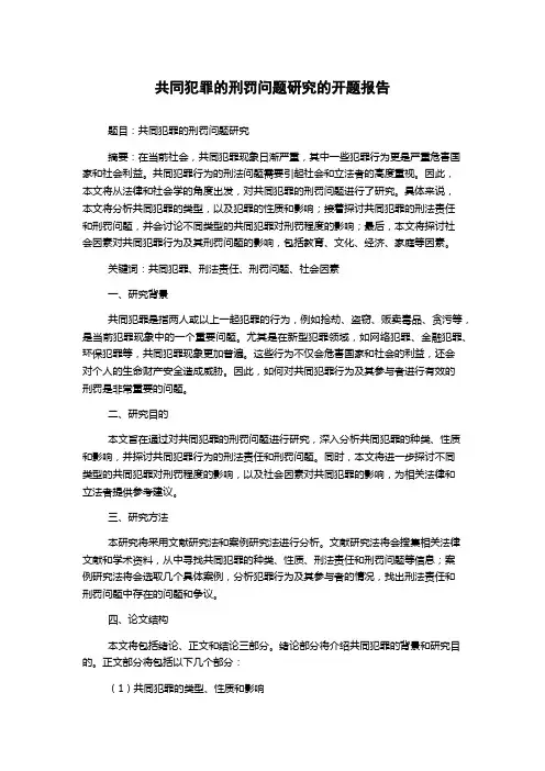 共同犯罪的刑罚问题研究的开题报告