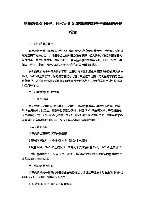 非晶态合金Ni-P、Ni-Co-B金属微球的制备与表征的开题报告