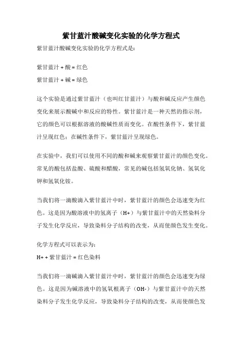 紫甘蓝汁酸碱变化实验的化学方程式