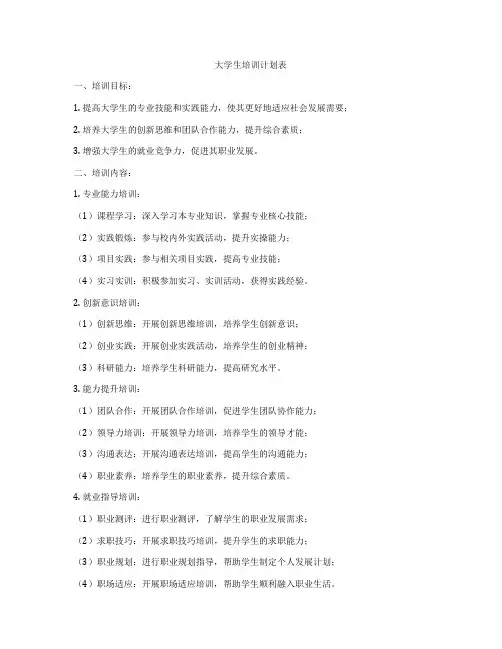 大学生培训计划表