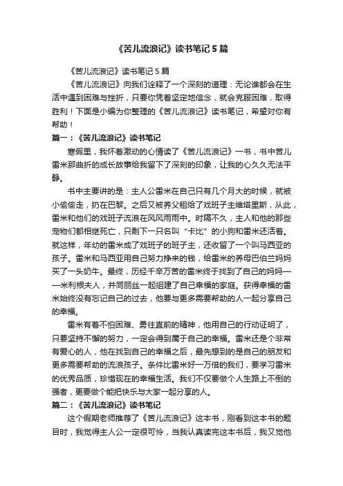 《苦儿流浪记》读书笔记5篇