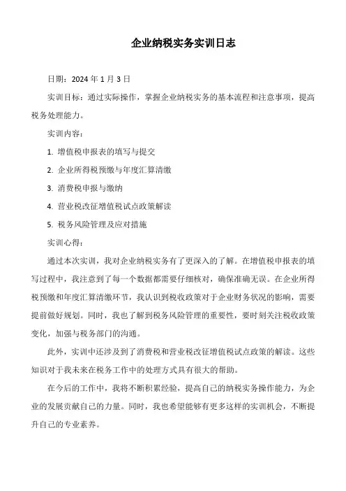 企业纳税实务实训日志