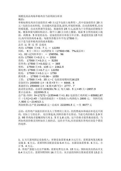 养10000只蛋鸡成本预算【范本模板】