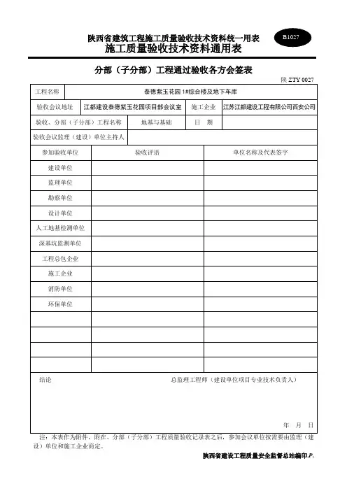 分部(子分部)工程通过验收各方会签表