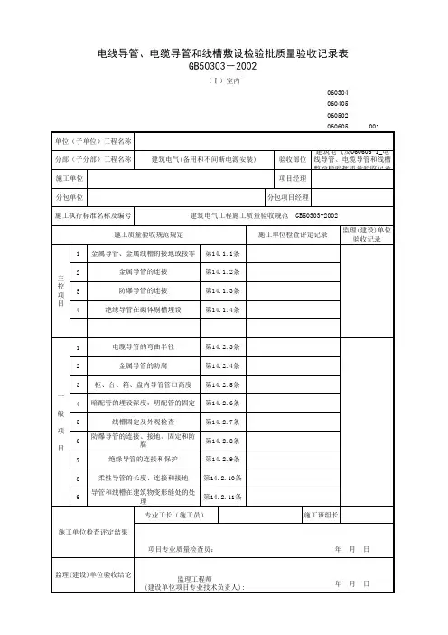 060605-1_电线导管、电缆导管和线槽敷设检验批质量验收记录表