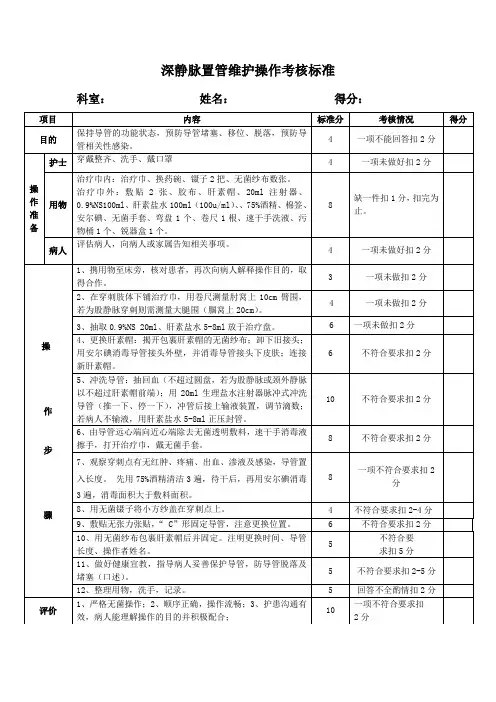 深静脉置管护理操作考核标准
